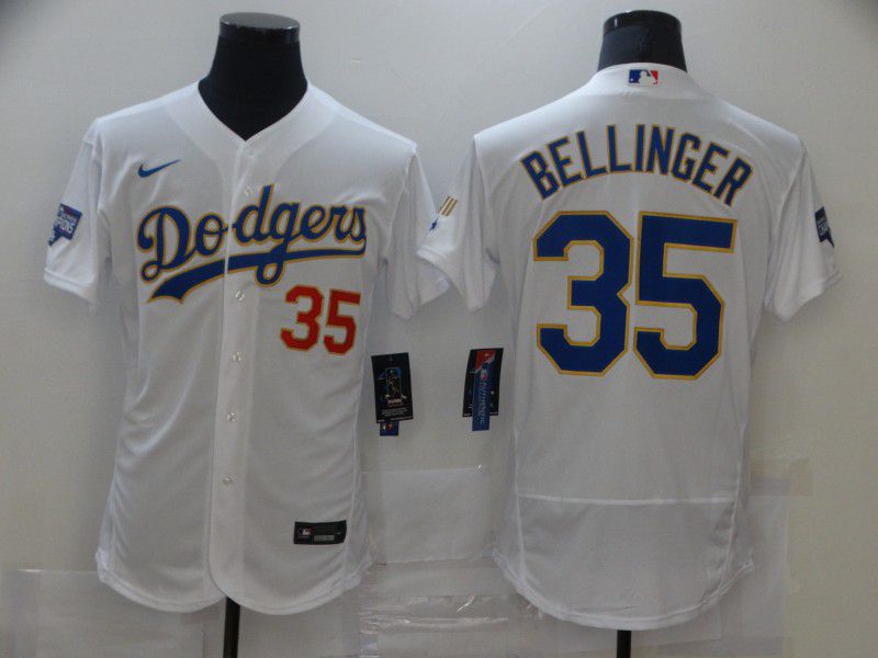 Men Los Angeles Dodgers 35 Bellinger White Elite 2021 Nike MLB Jersey1